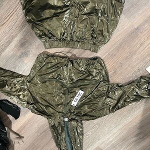 Fashion Nova Olive Green Windbreaker Jacket and short set